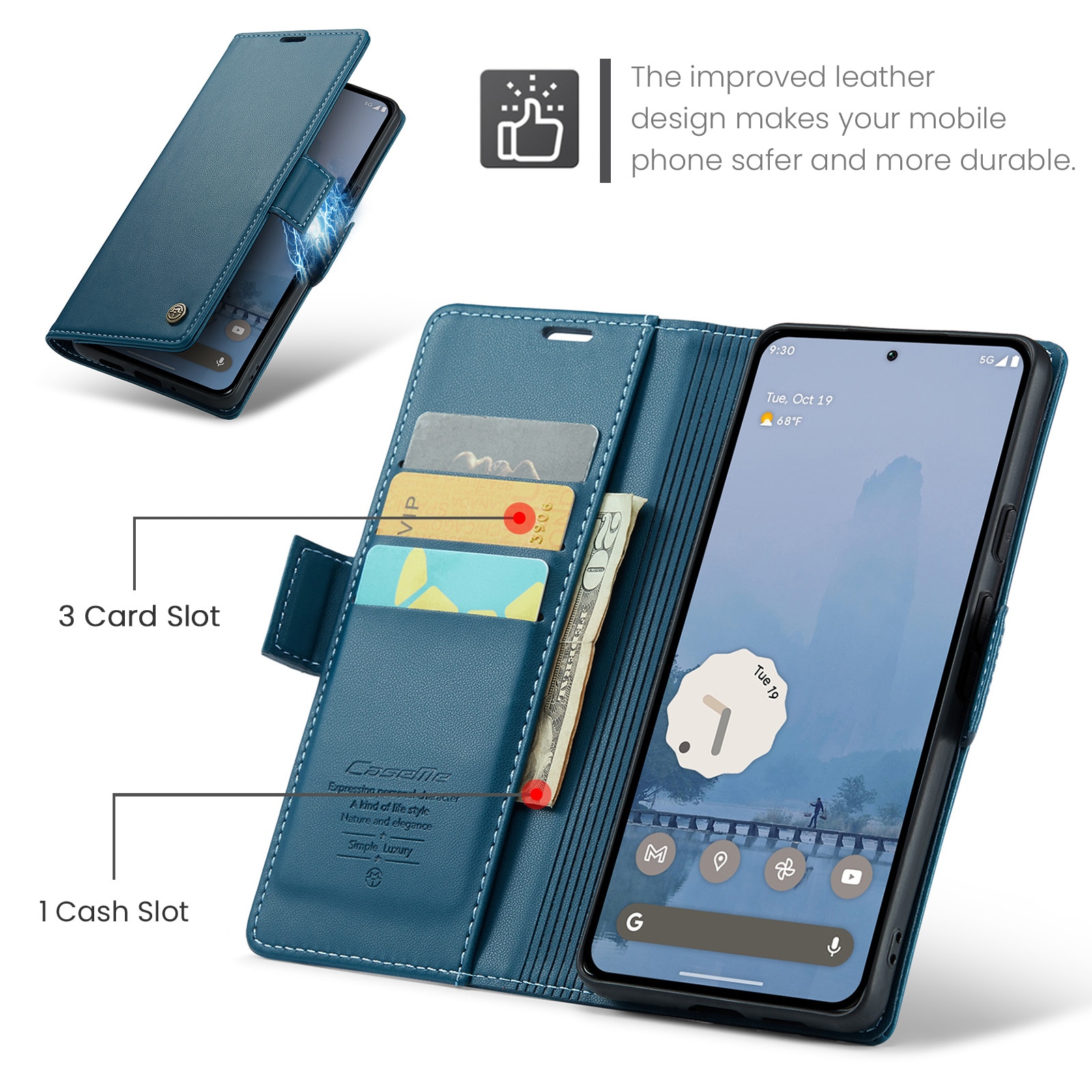 Funda delgada con solapa anti-RFID Google Pixel 9 Pro XL Azul