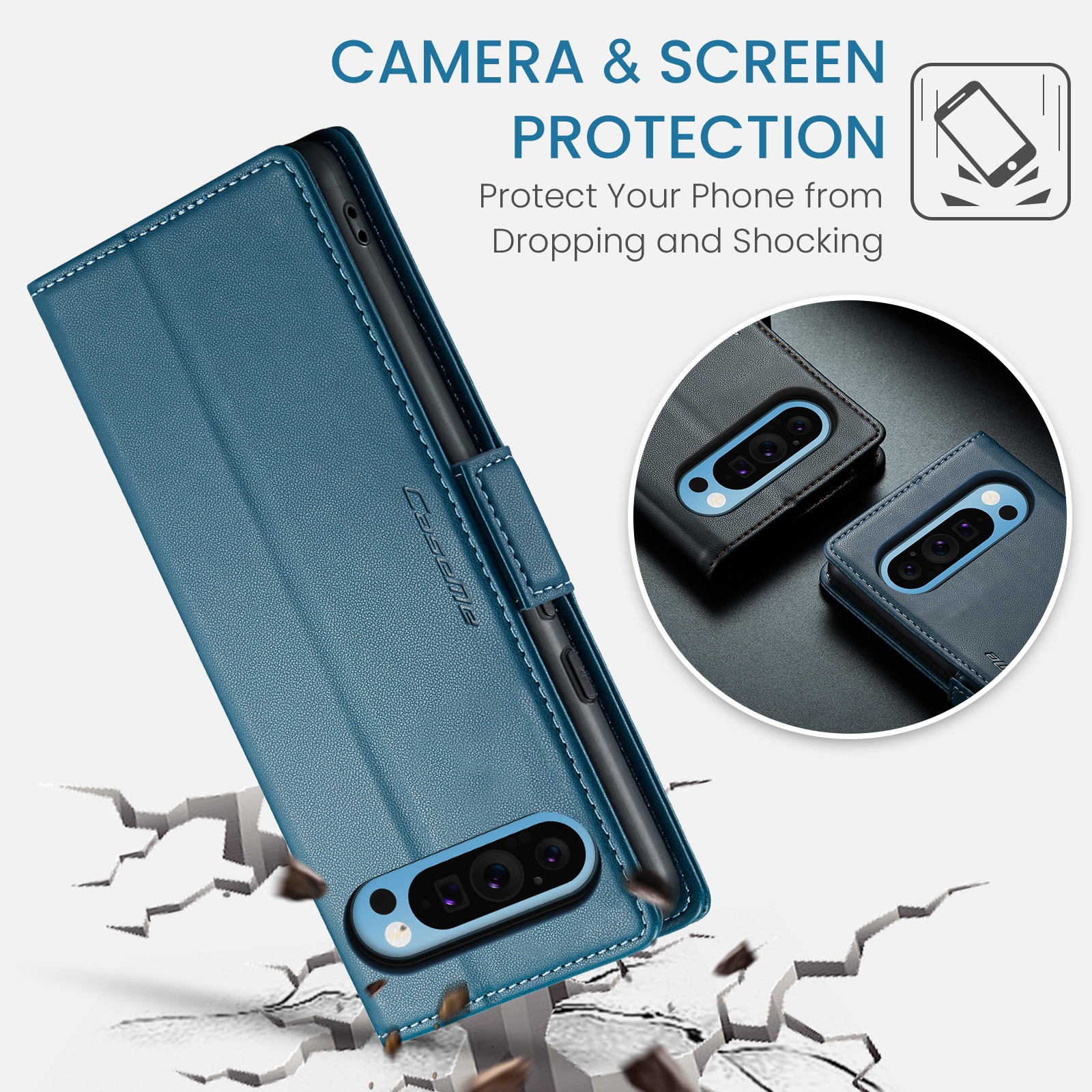 Funda delgada con solapa anti-RFID Google Pixel 9 Pro XL Azul