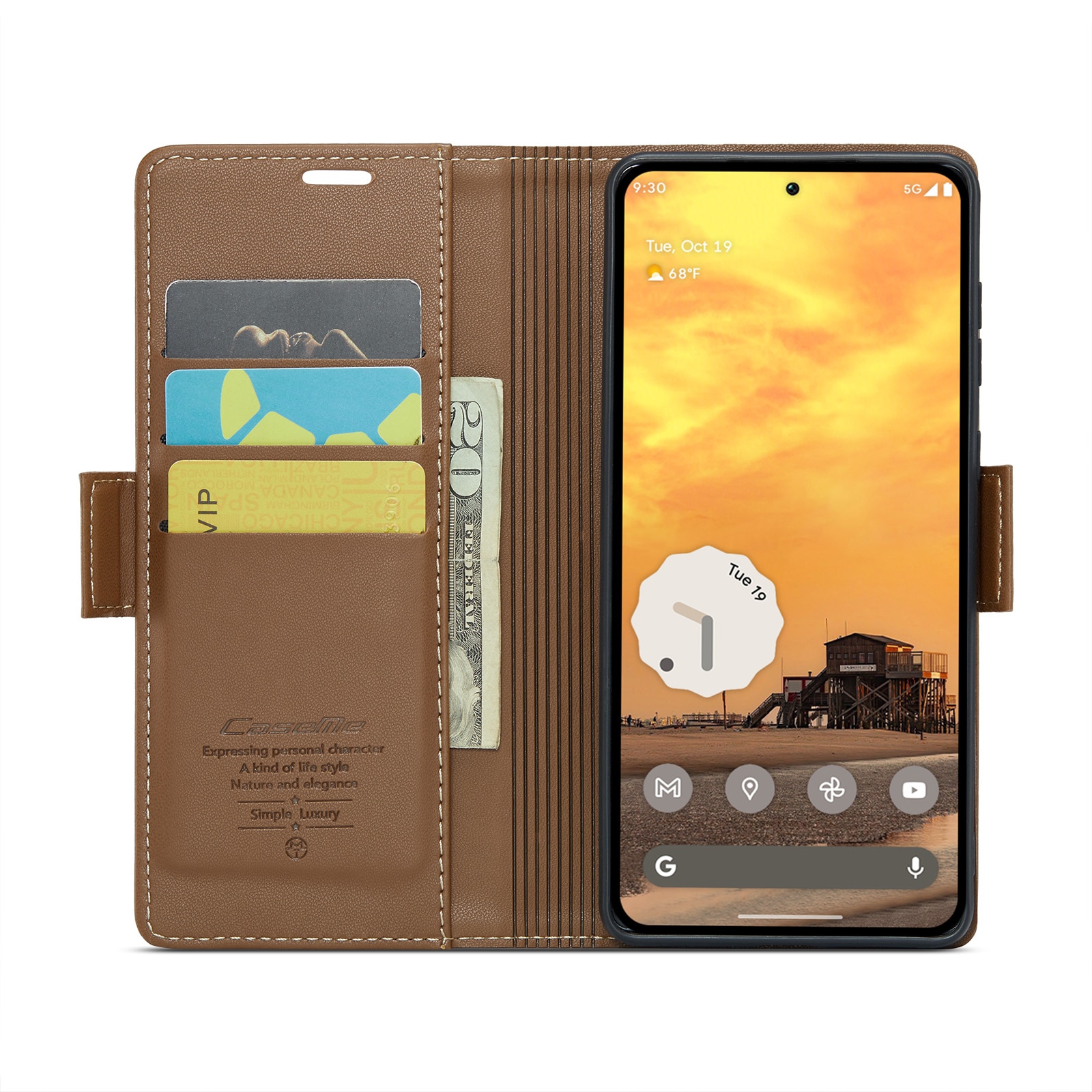 Funda delgada con solapa anti-RFID Google Pixel 9 Marrón