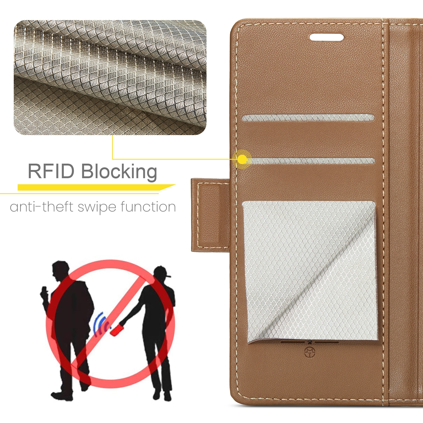 Funda delgada con solapa anti-RFID Google Pixel 9 Pro Marrón