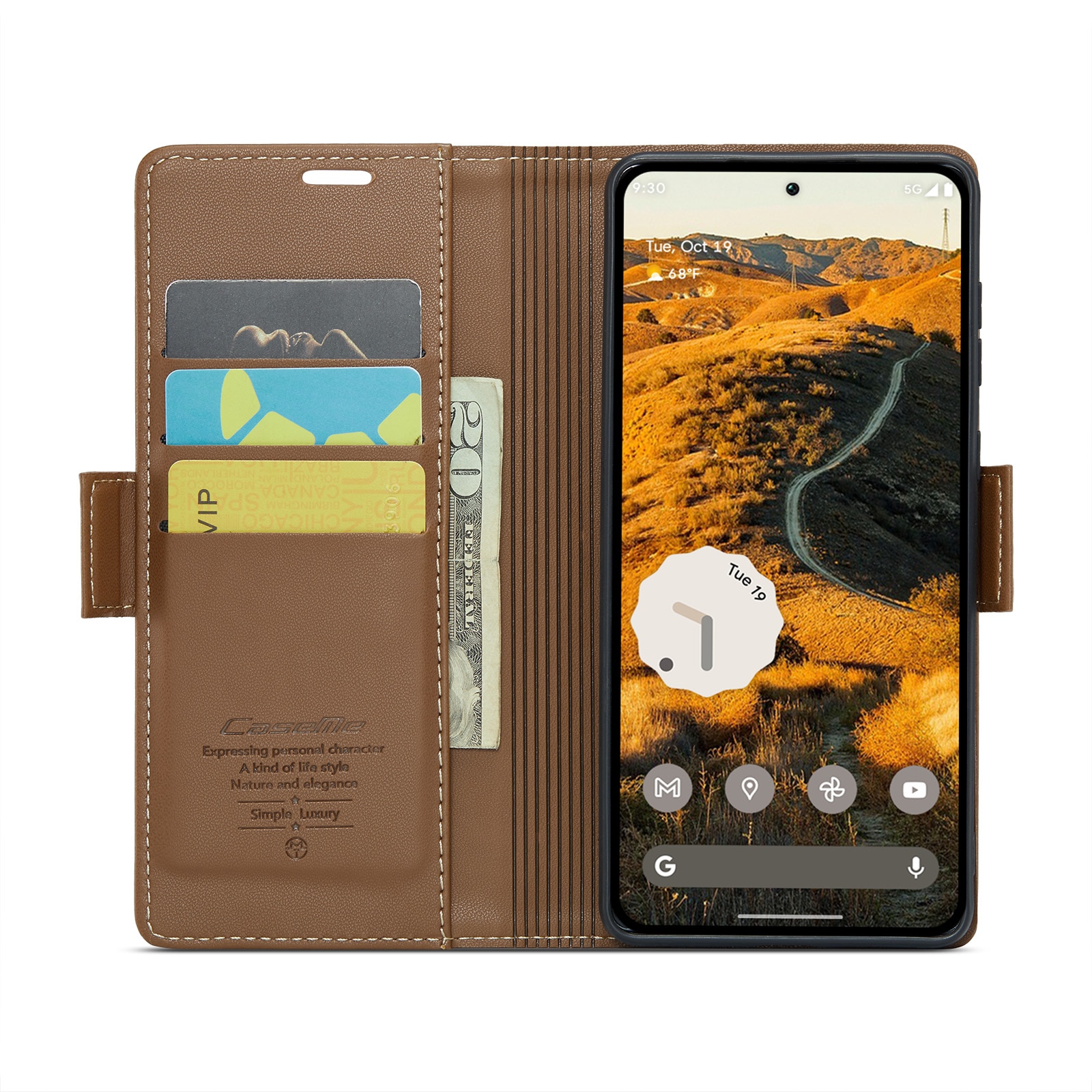 Funda delgada con solapa anti-RFID Google Pixel 9 Pro XL Marrón