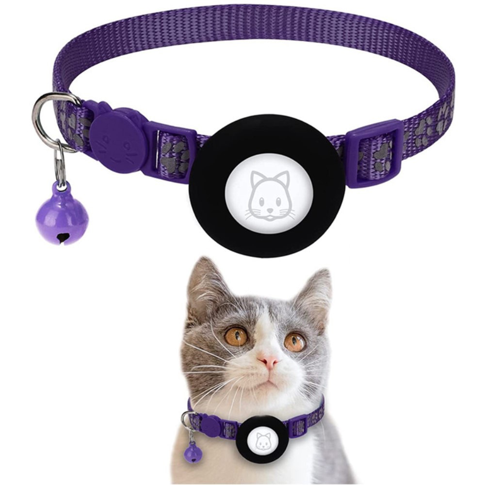 Collar para gatos Apple AirTag con huella de pata reflectante, violeta