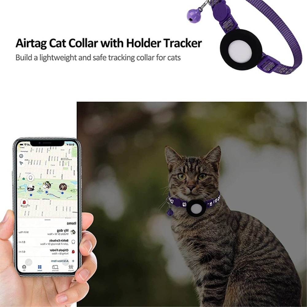 Collar para gatos Apple AirTag con huella de pata reflectante, violeta