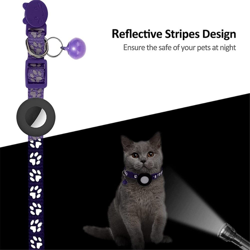 Collar para gatos Apple AirTag con huella de pata reflectante, violeta