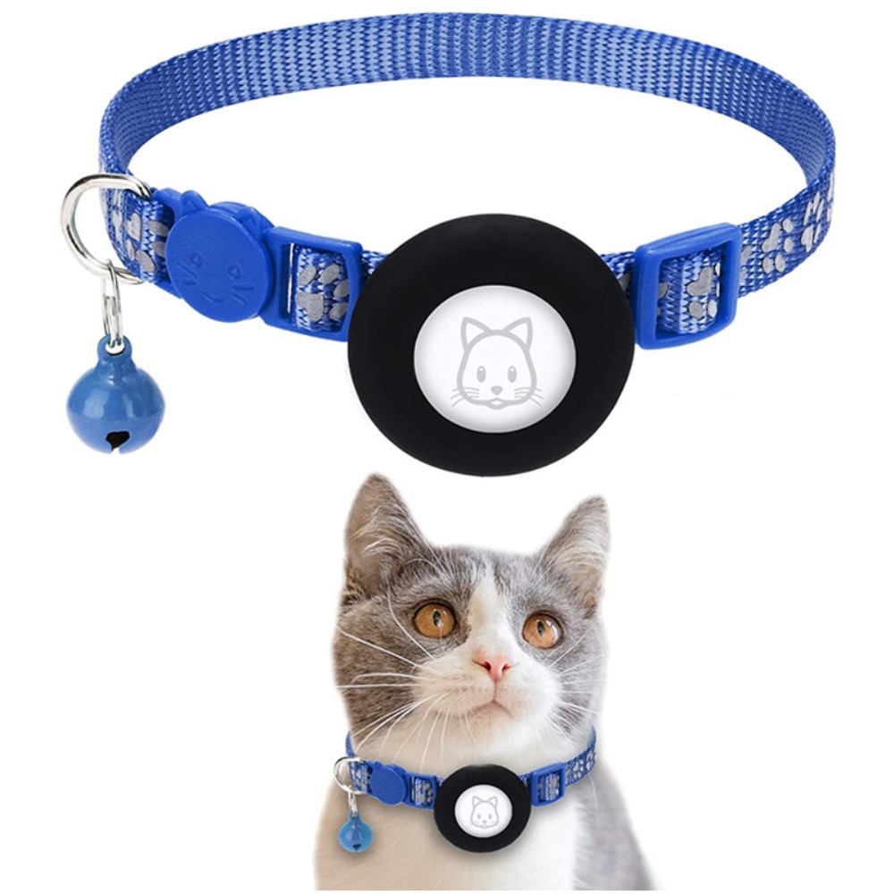 Collar para gatos Apple AirTag con huella de pata reflectante, azul