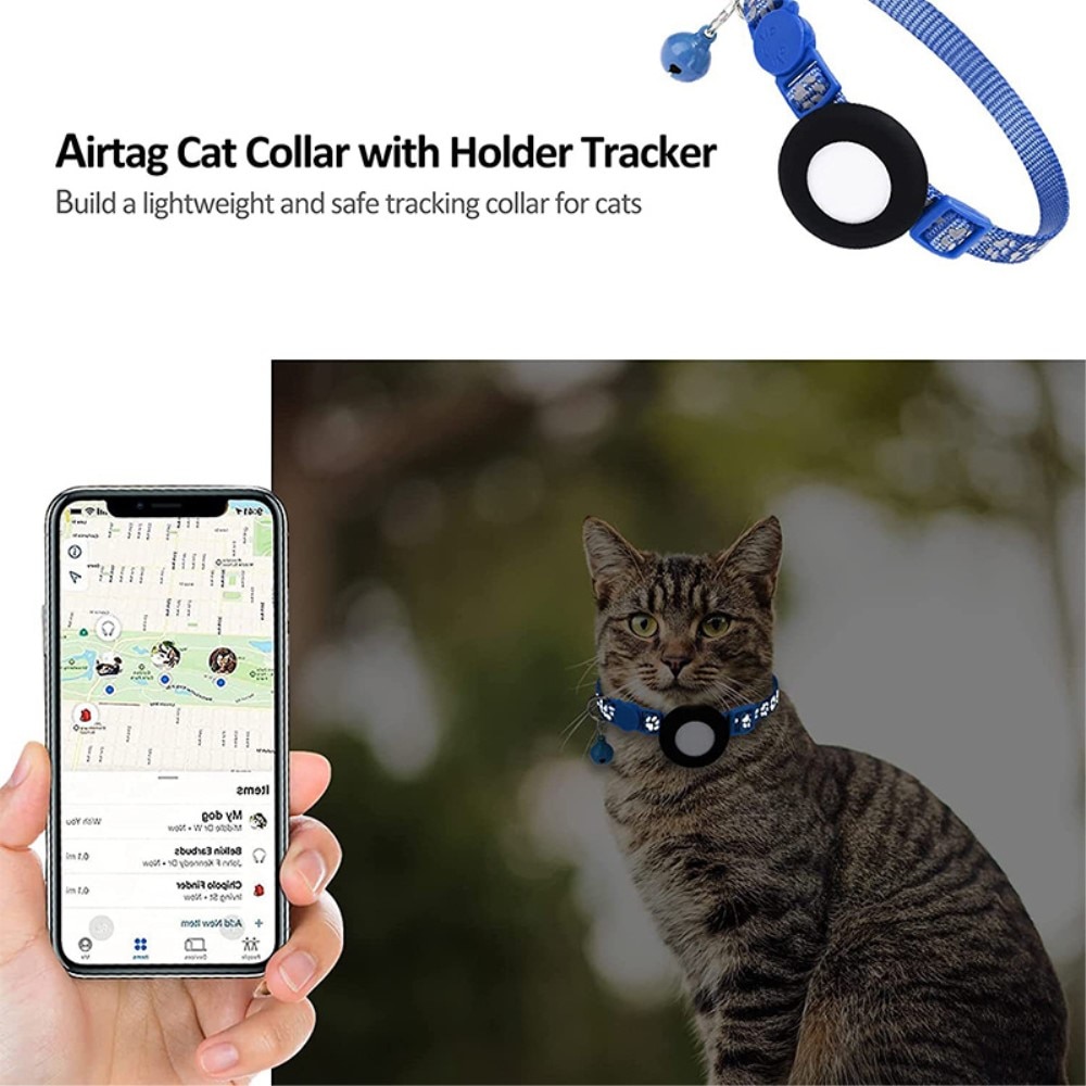 Collar para gatos Apple AirTag con huella de pata reflectante, azul