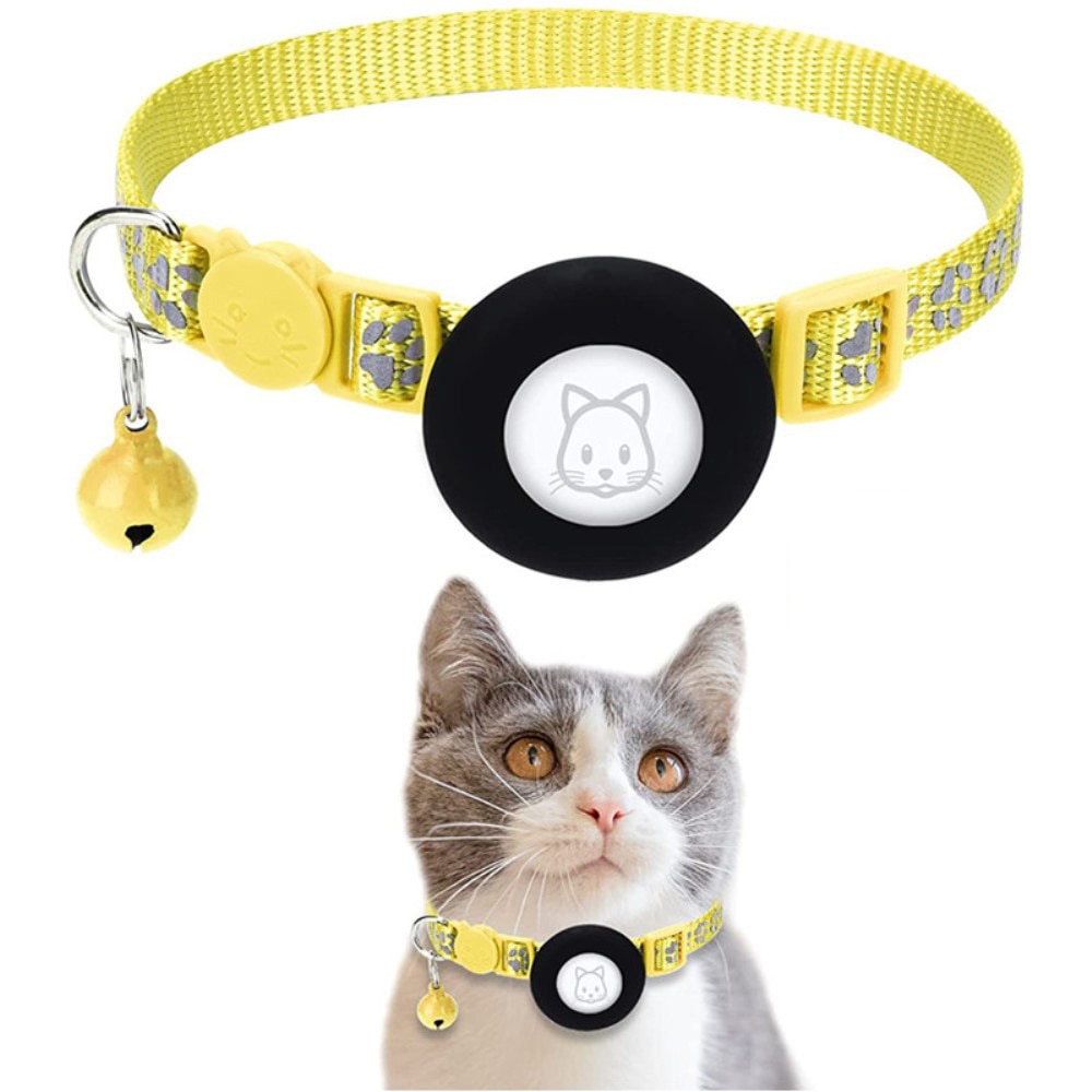 Collar para gatos Apple AirTag con huella de pata reflectante, amarillo