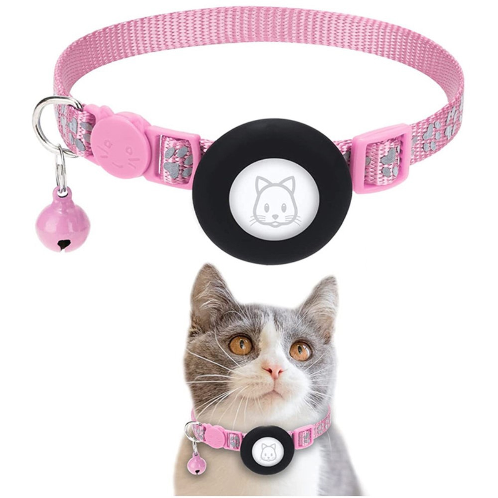 Collar para gatos Apple AirTag con huella de pata reflectante, rosado