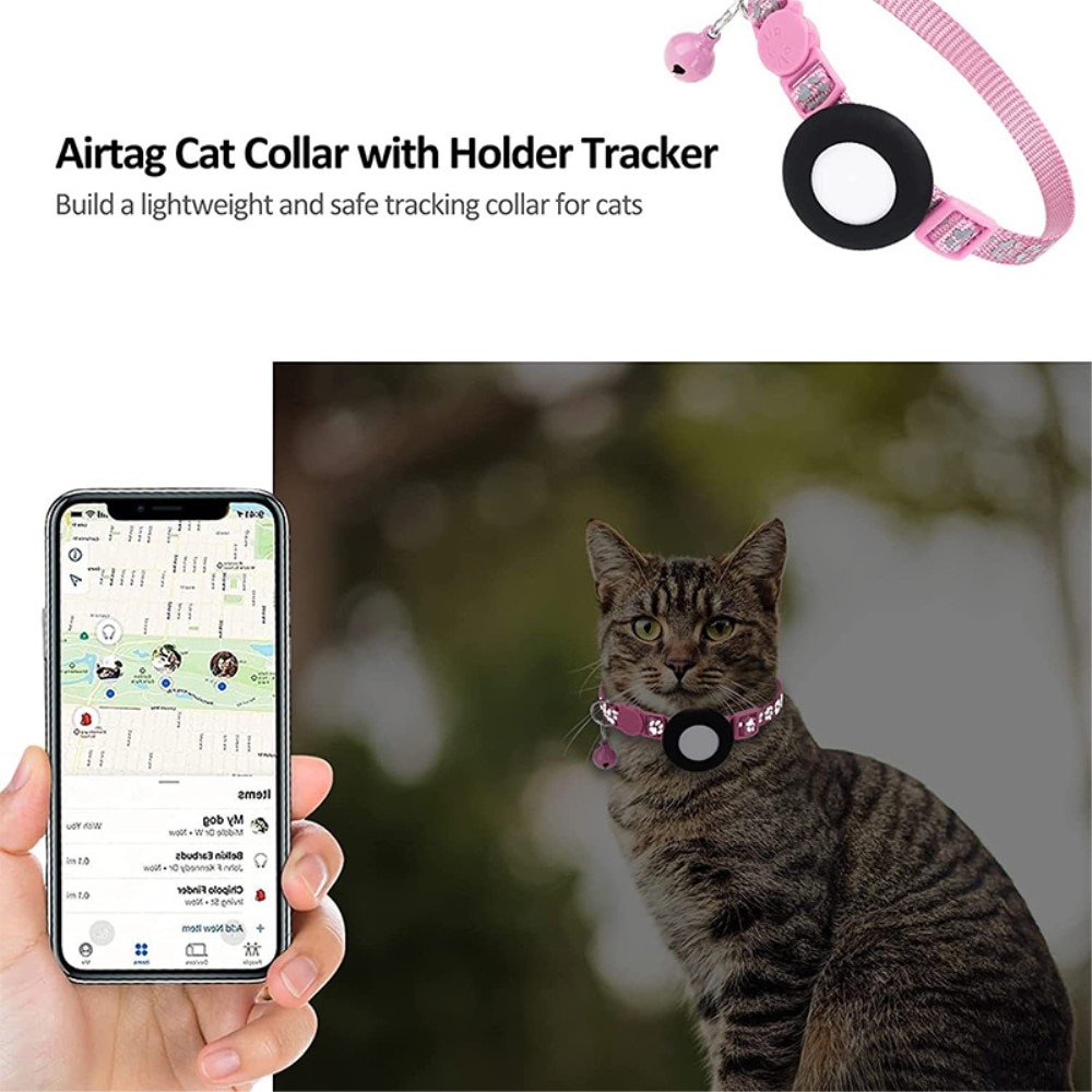 Collar para gatos Apple AirTag con huella de pata reflectante, rosado