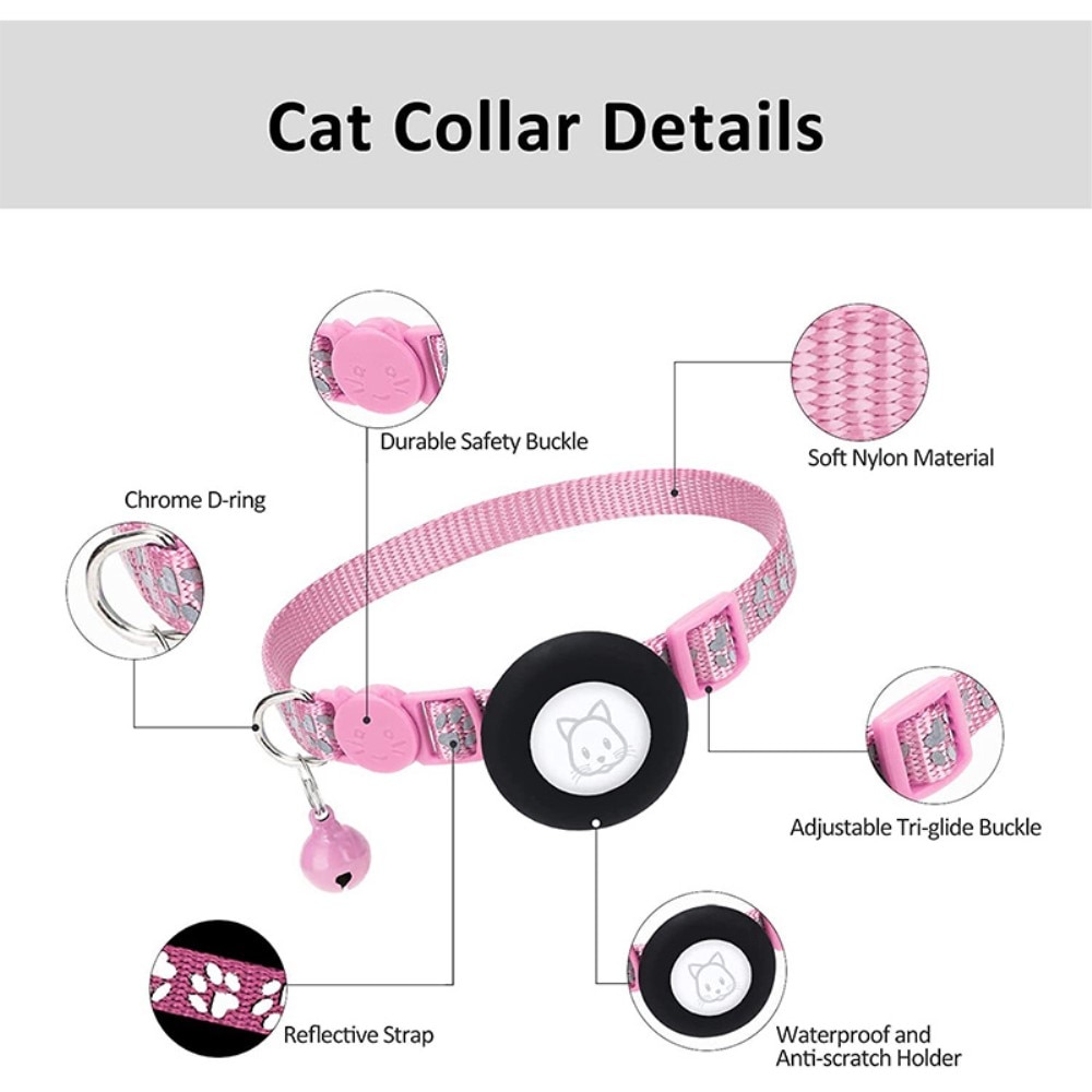 Collar para gatos Apple AirTag con huella de pata reflectante, rosado