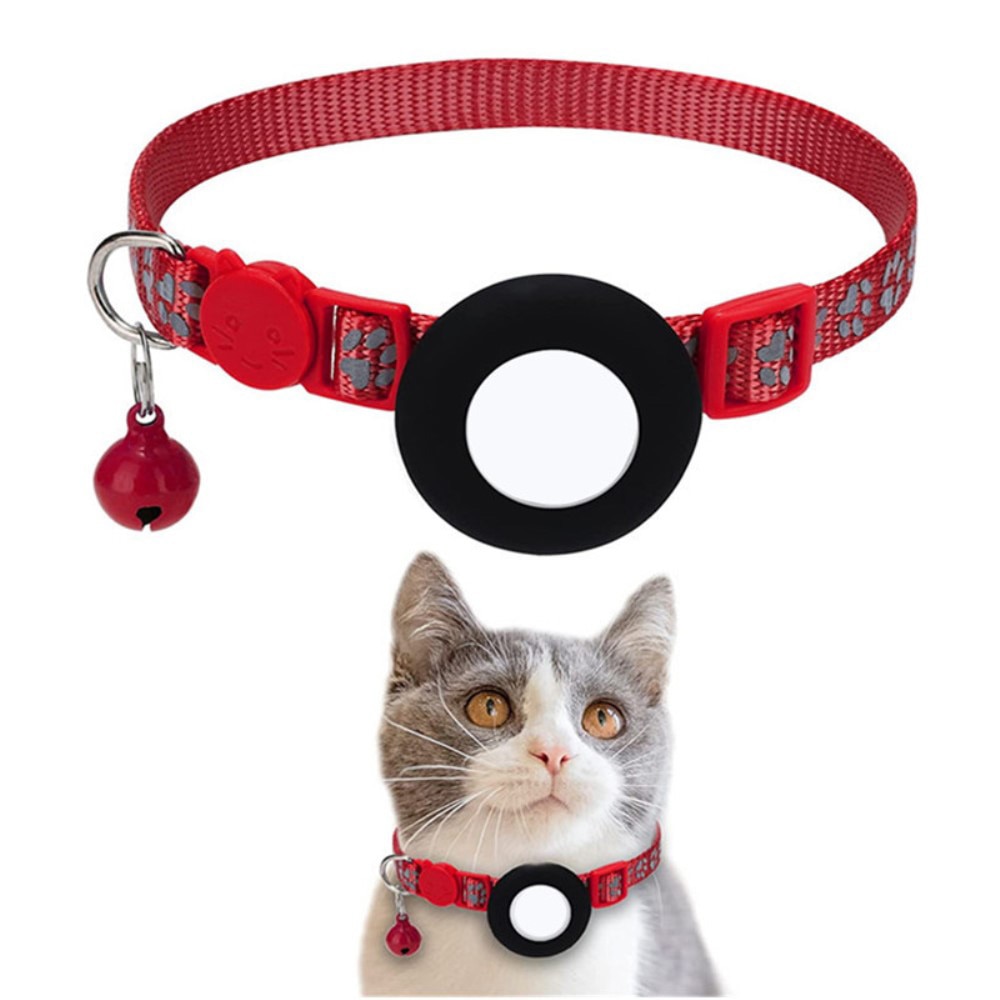 Collar para gatos Apple AirTag con huella de pata reflectante, rojo