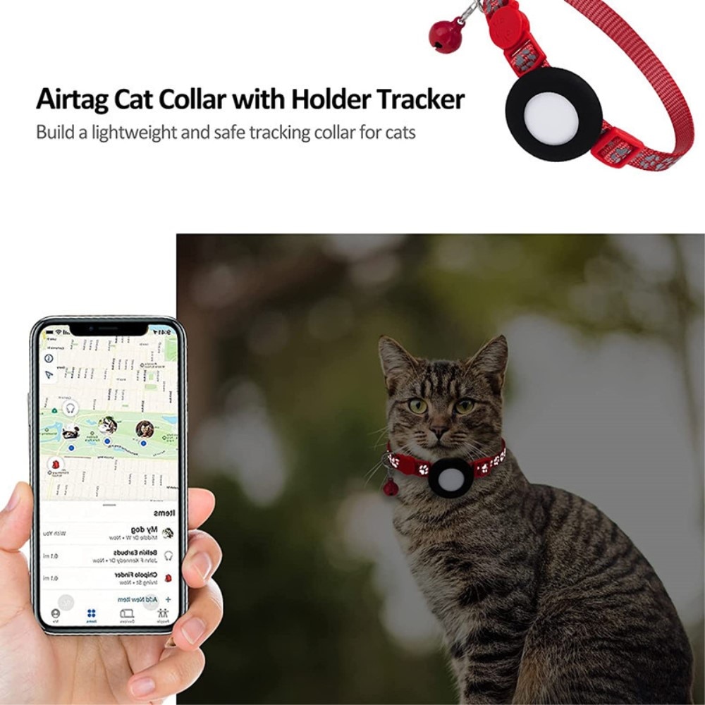 Collar para gatos Apple AirTag con huella de pata reflectante, rojo