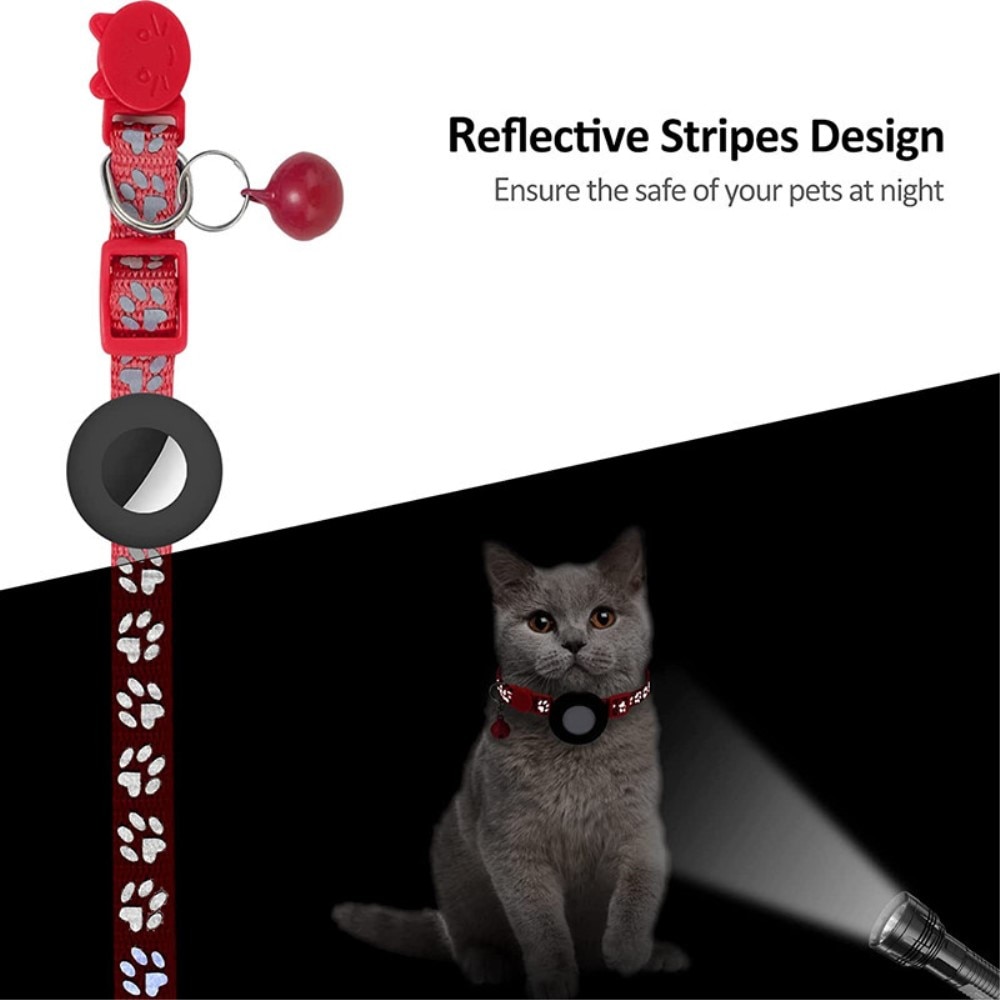 Collar para gatos Apple AirTag con huella de pata reflectante, rojo