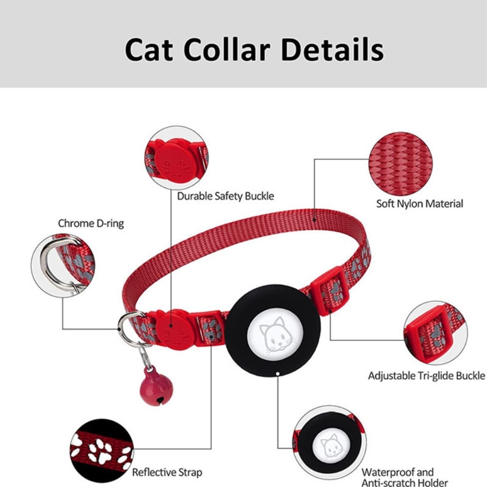 Collar para gatos Apple AirTag con huella de pata reflectante, rojo