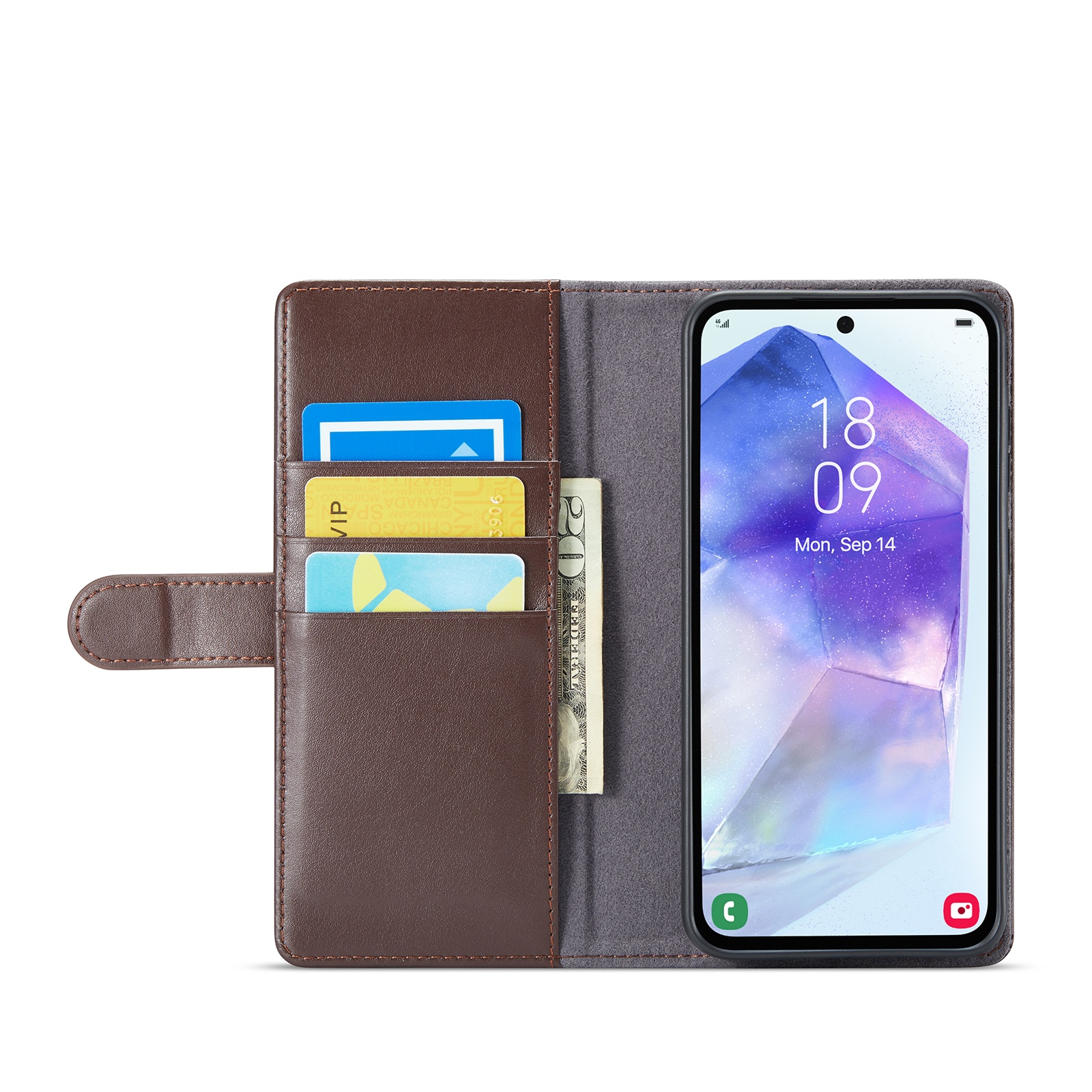 Funda de cuero genuino Samsung Galaxy A56, Marrón