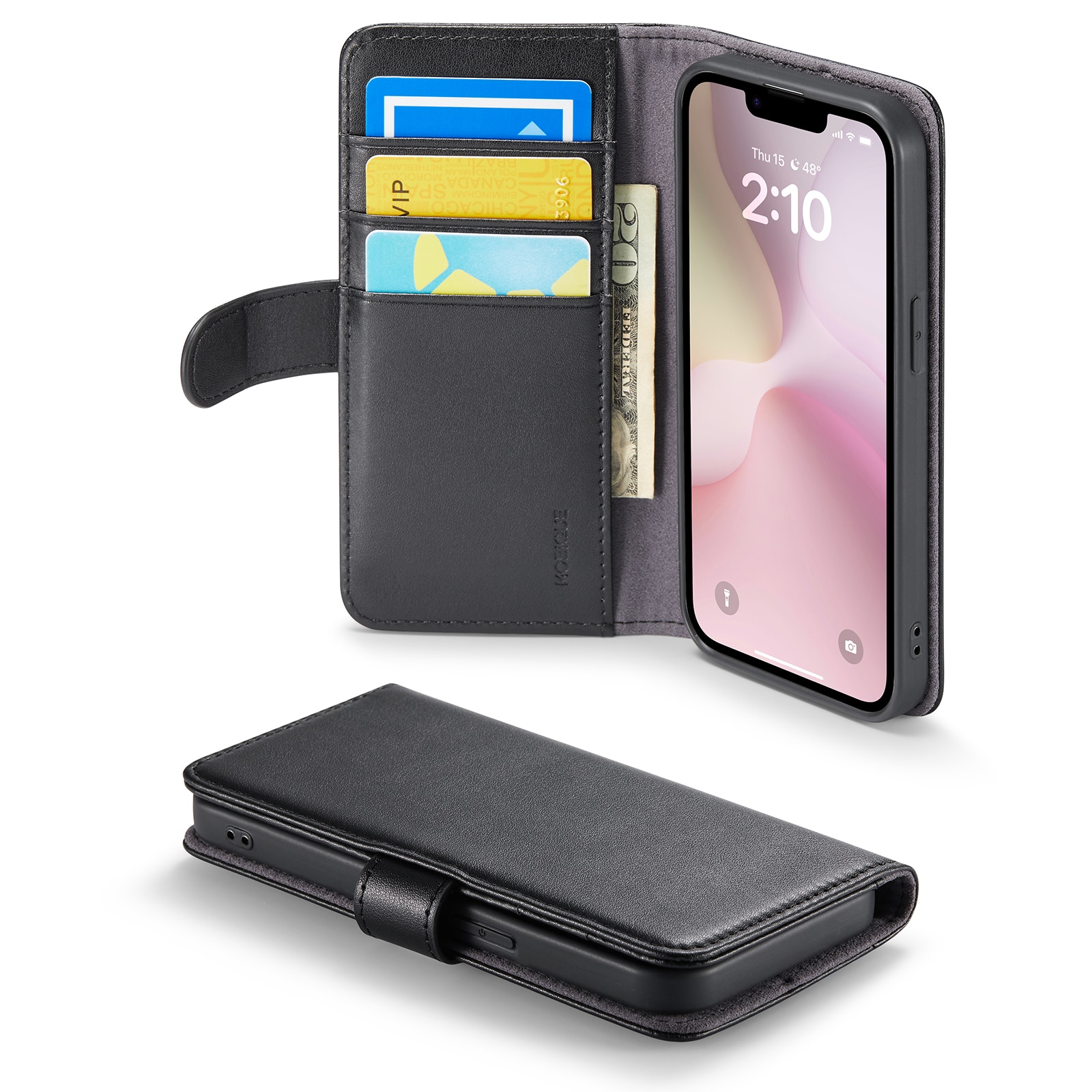 Funda de cuero genuino iPhone SE 4, Negro