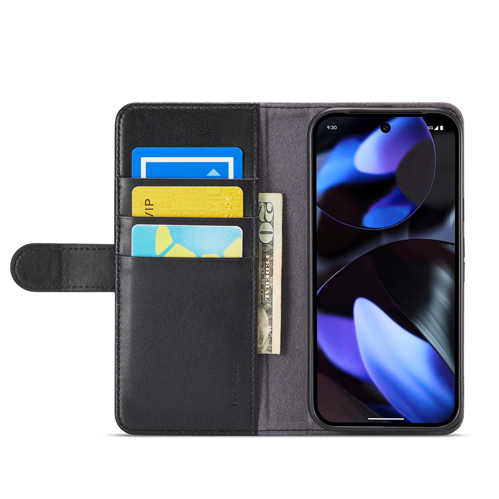 Funda de cuero genuino Google Pixel 9a, Negro