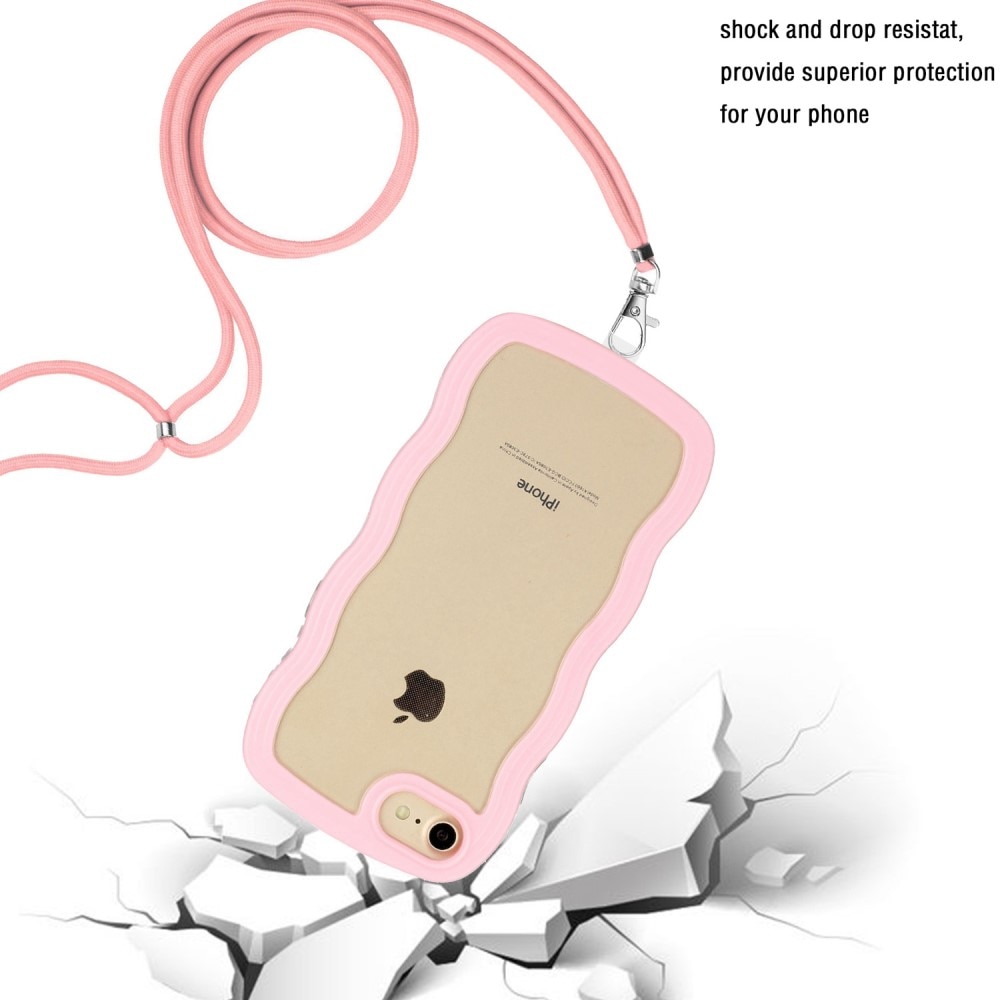 Funda colgante de silicona premium rosa con cuerda para iphone se