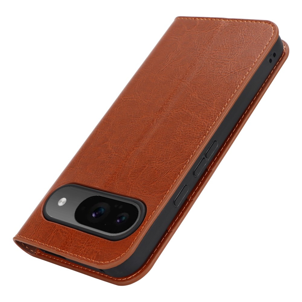 Funda cartera de cuero genuino Google Pixel 9 Pro marrón