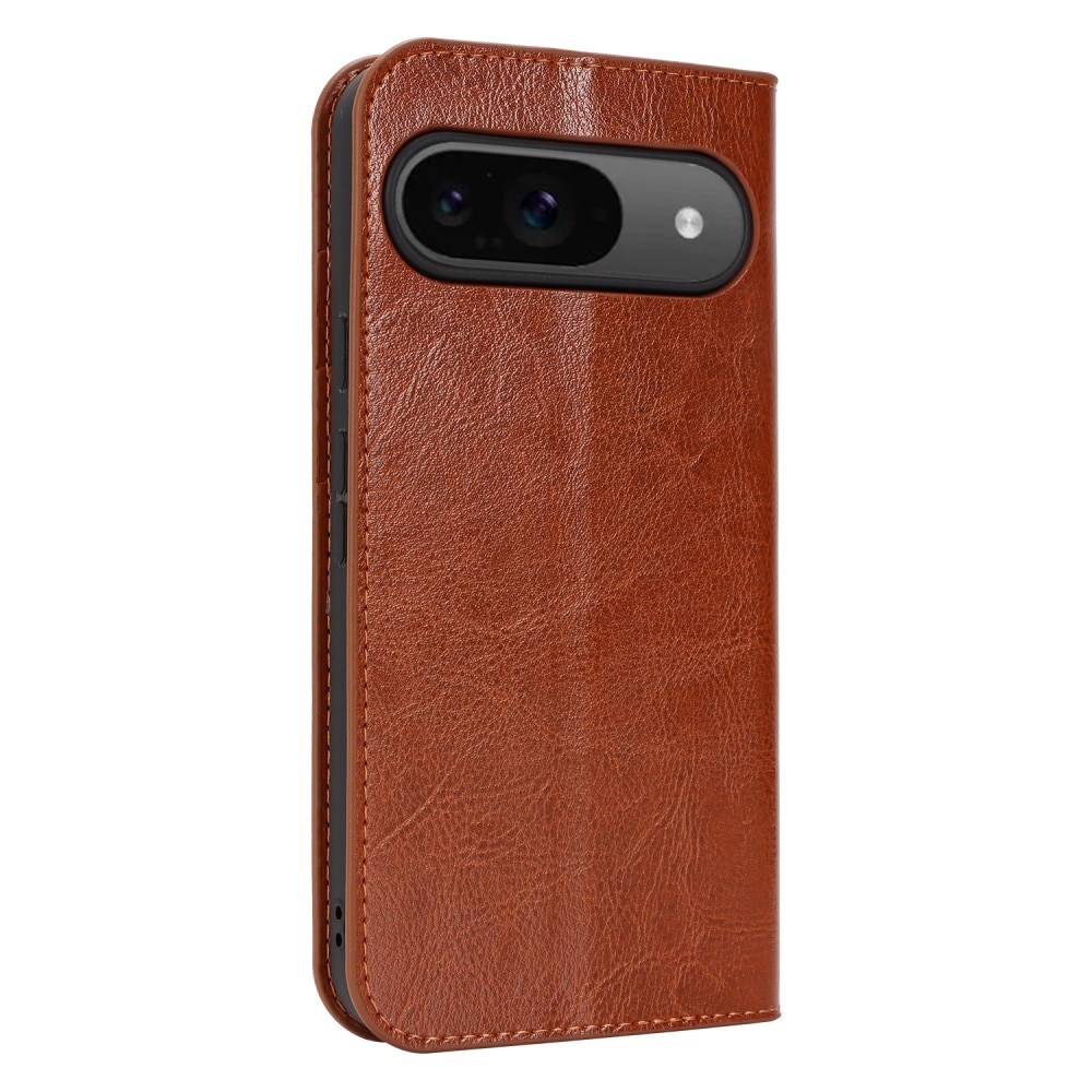 Funda cartera de cuero genuino Google Pixel 9 Pro marrón