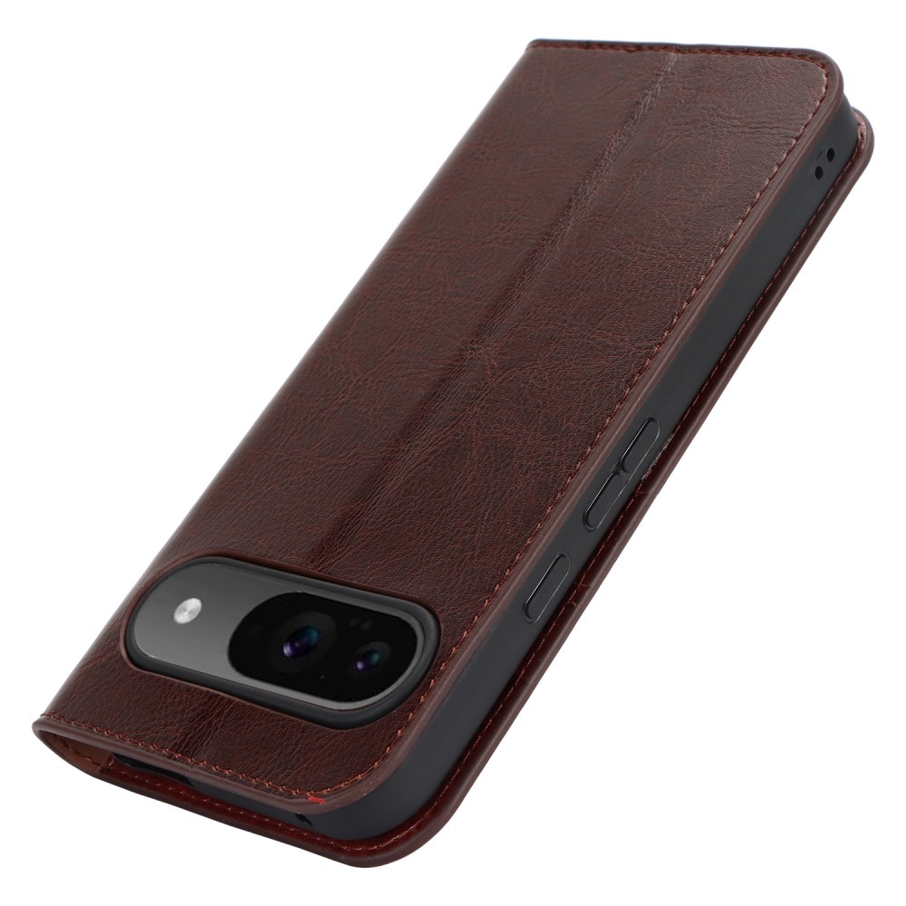 Funda cartera de cuero genuino Google Pixel 9 Pro marrón oscuro