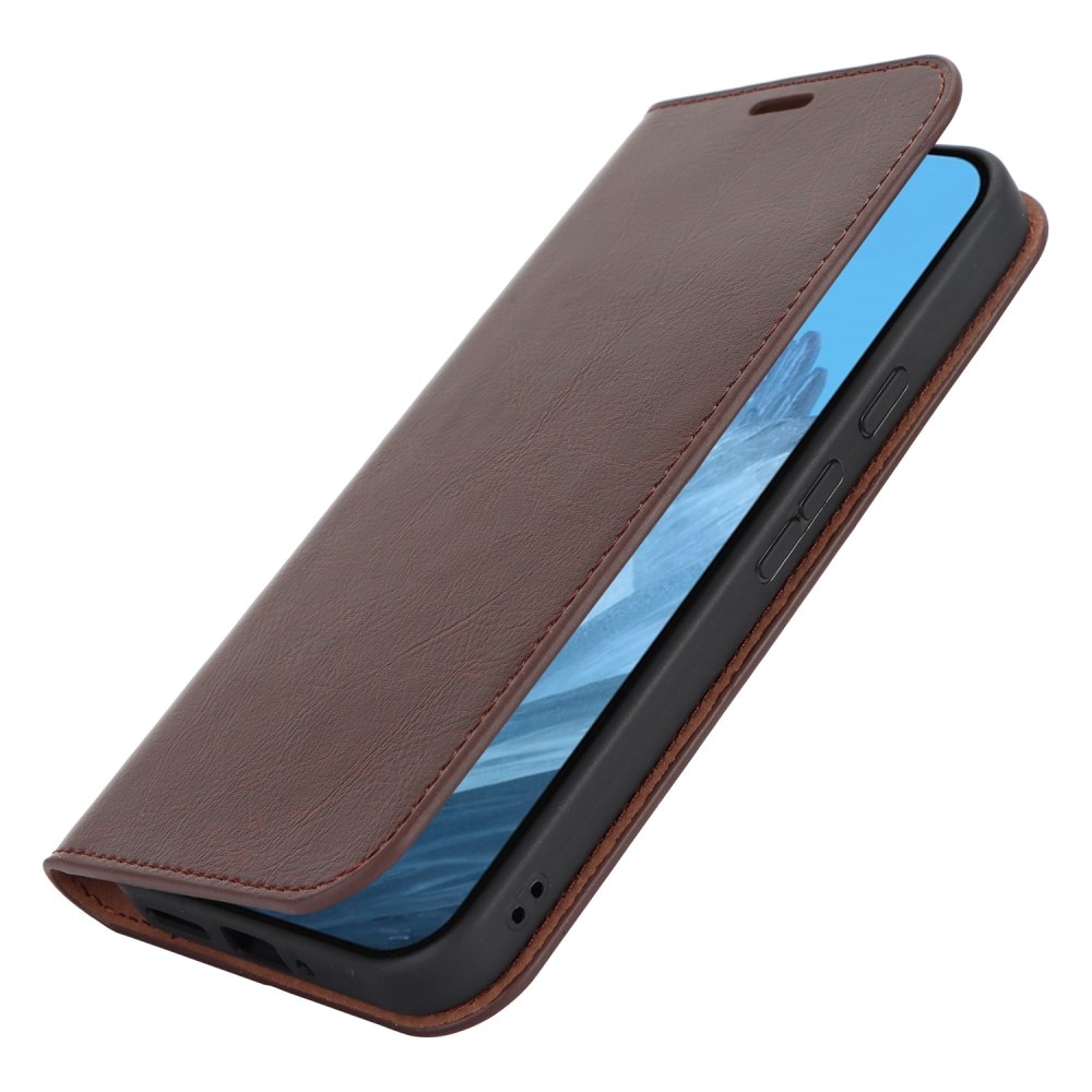 Funda cartera de cuero genuino Google Pixel 9 marrón oscuro