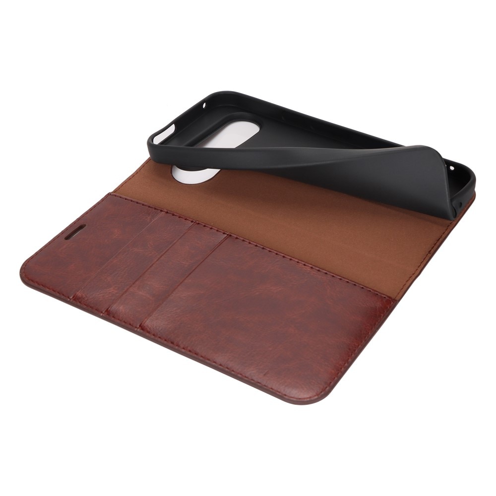 Funda cartera de cuero genuino Google Pixel 9 Pro marrón oscuro