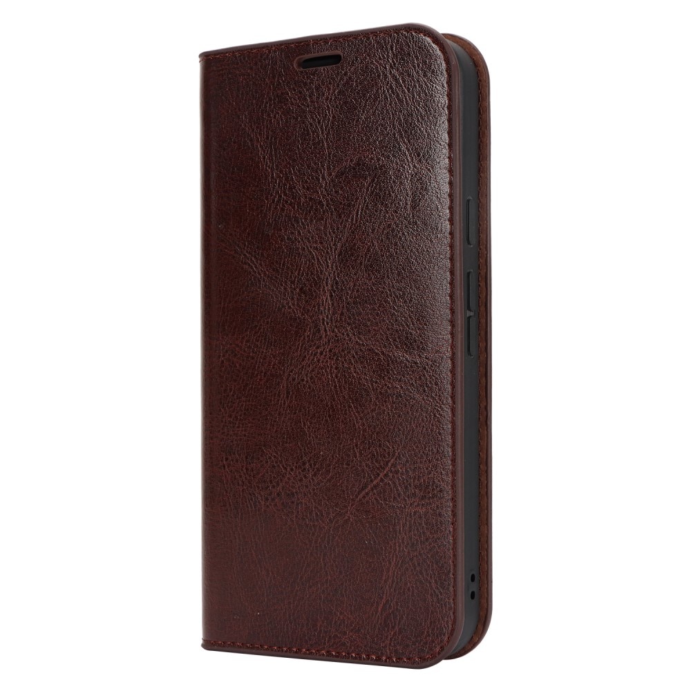 Funda cartera de cuero genuino Google Pixel 9 marrón oscuro