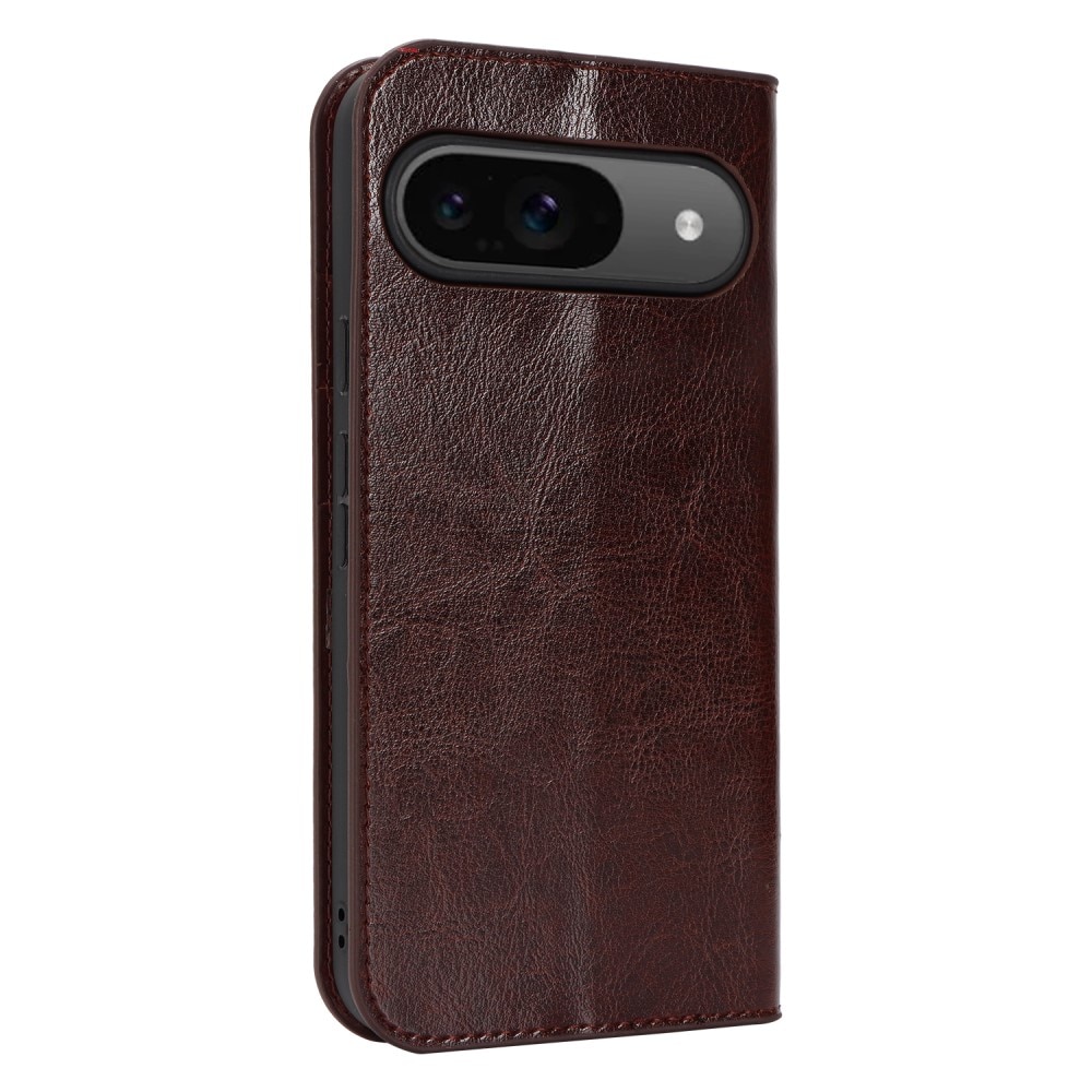 Funda cartera de cuero genuino Google Pixel 9 marrón oscuro