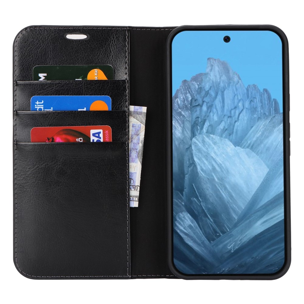 Funda cartera de cuero genuino Google Pixel 9 negro