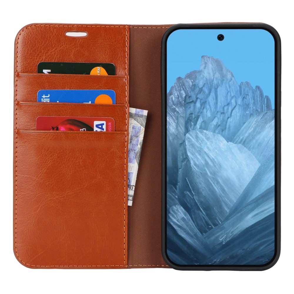 Funda cartera de cuero genuino Google Pixel 9 Pro XL marrón