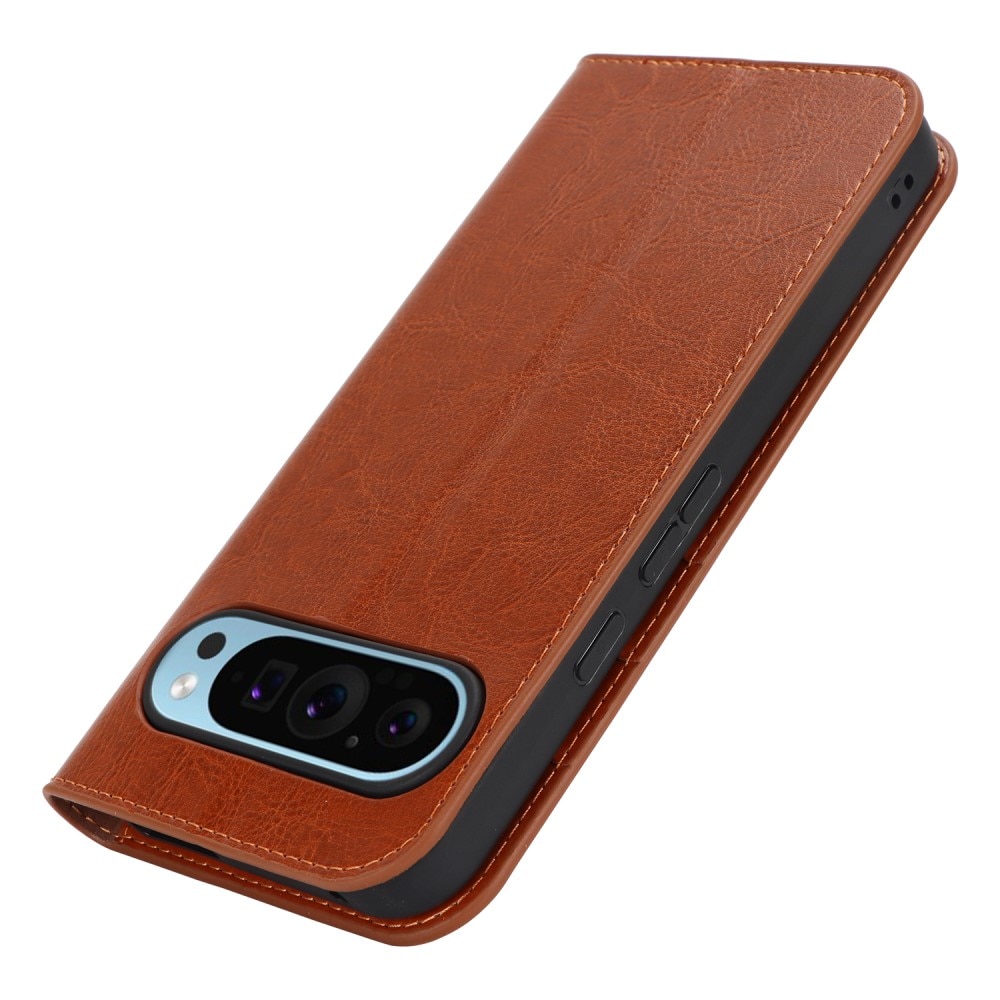 Funda cartera de cuero genuino Google Pixel 9 Pro XL marrón