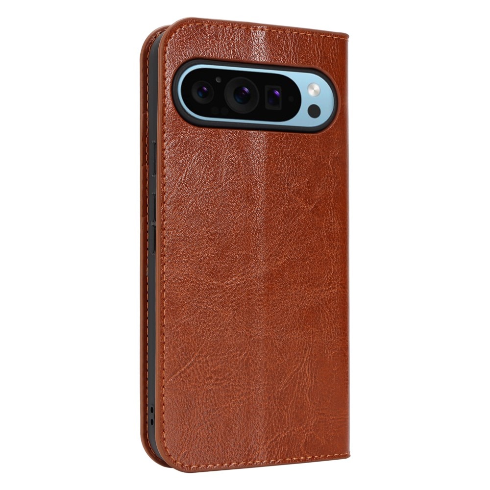 Funda cartera de cuero genuino Google Pixel 9 Pro XL marrón