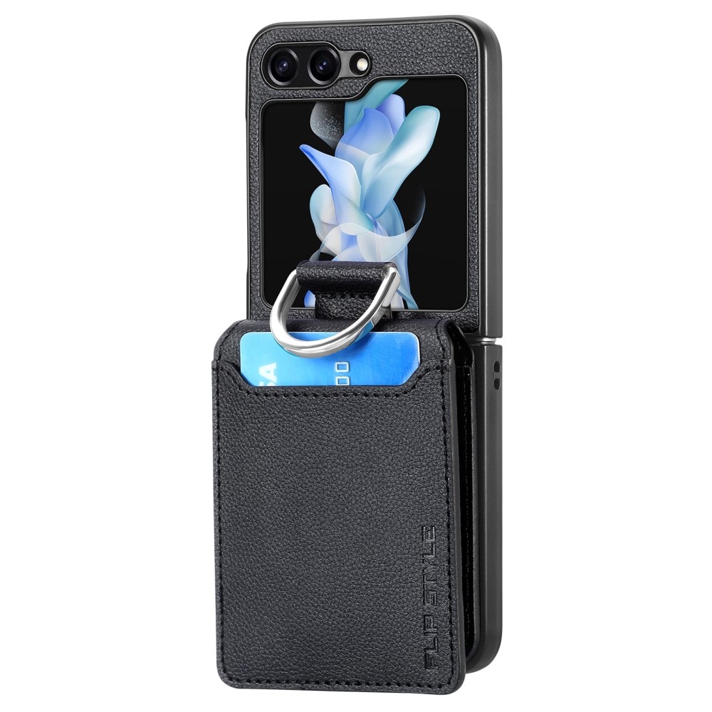 Funda con porta anillos y ranuras para tarjetas Samsung Galaxy Z Flip 6, negro