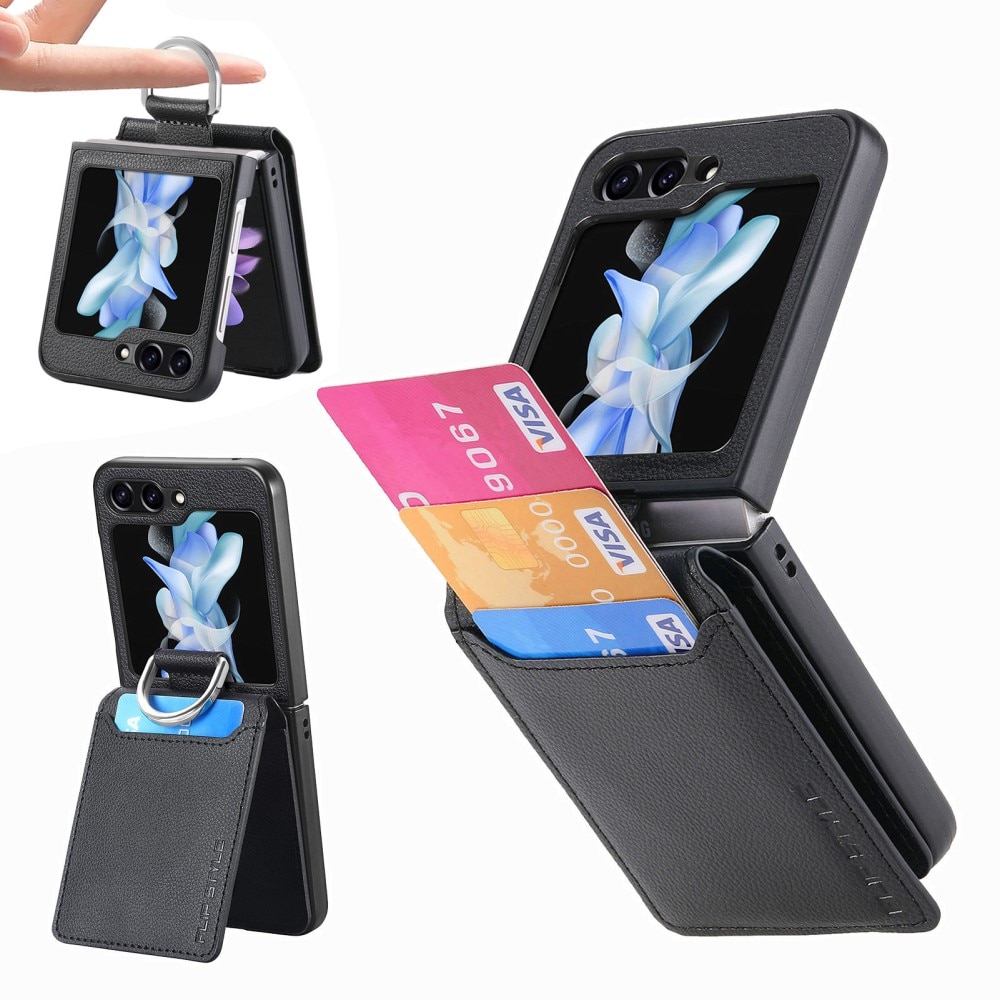 Funda con porta anillos y ranuras para tarjetas Samsung Galaxy Z Flip 6, negro