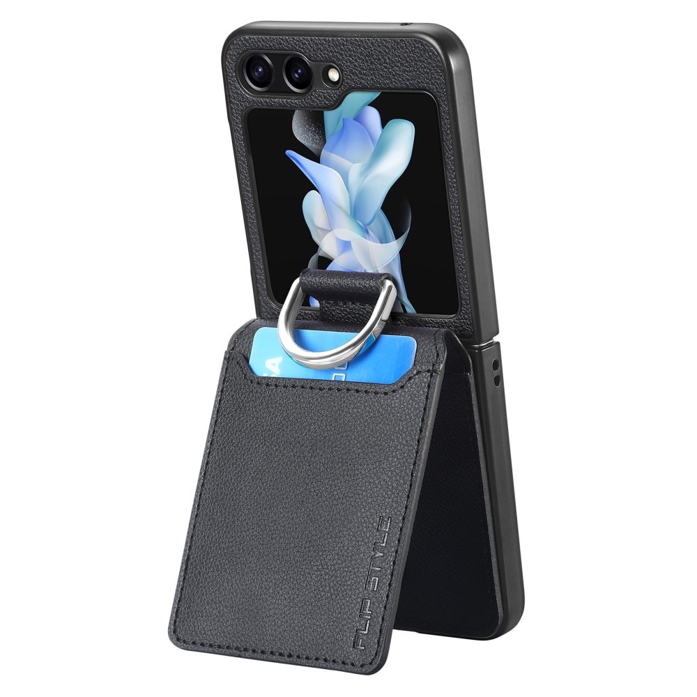 Funda con porta anillos y ranuras para tarjetas Samsung Galaxy Z Flip 6, negro