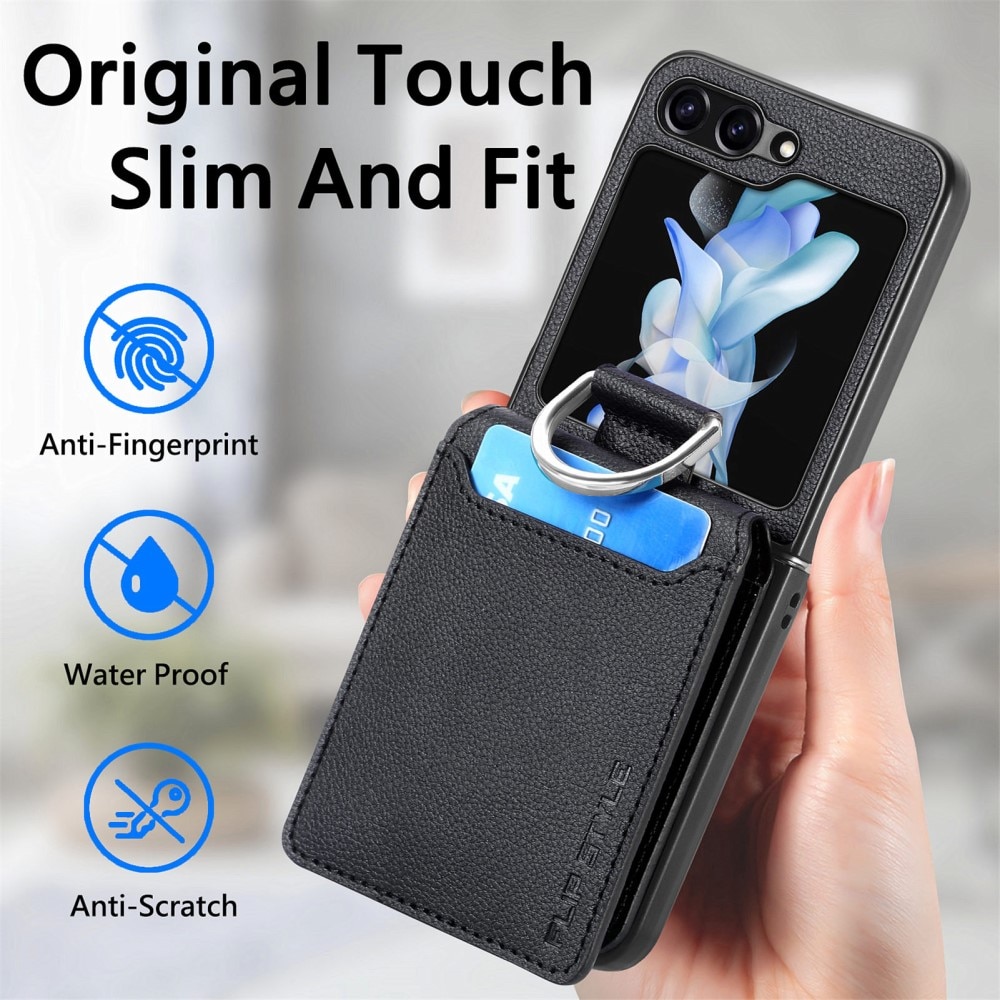 Funda con porta anillos y ranuras para tarjetas Samsung Galaxy Z Flip 6, negro