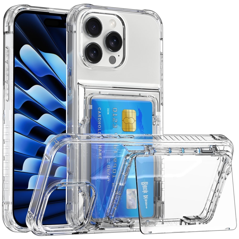 Funda híbrida Kickstand con ranuras para tarjetas iPhone 16 Pro transparente