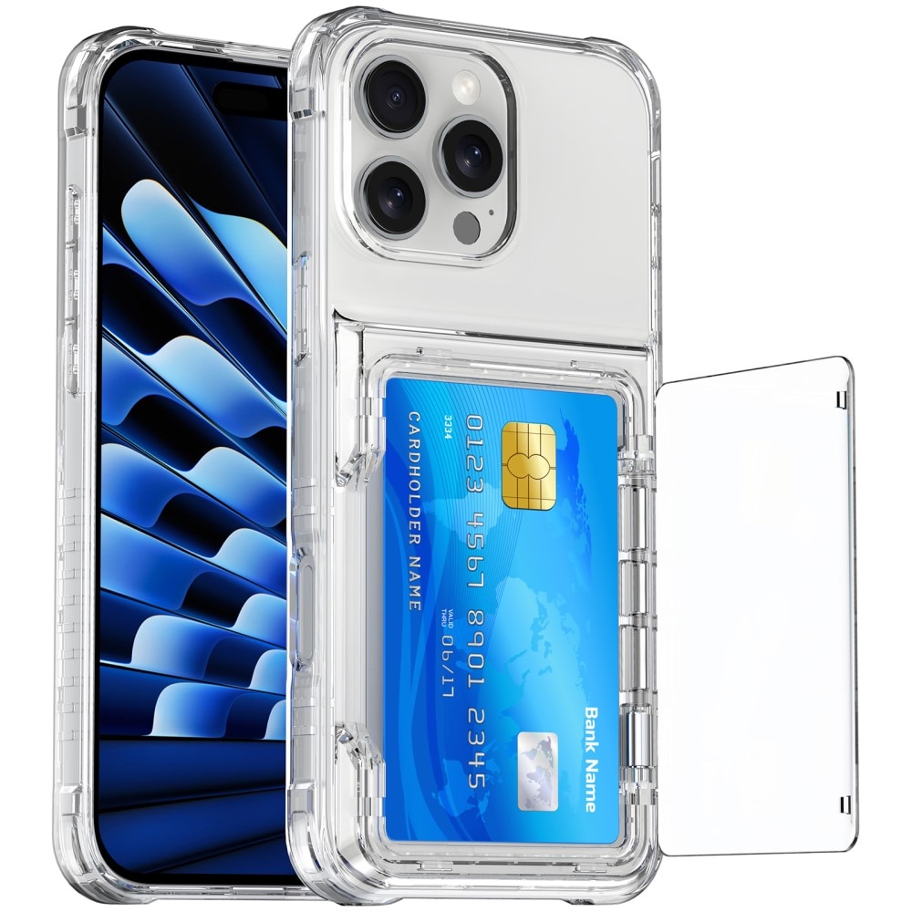 Funda híbrida Kickstand con ranuras para tarjetas iPhone 16 Pro transparente