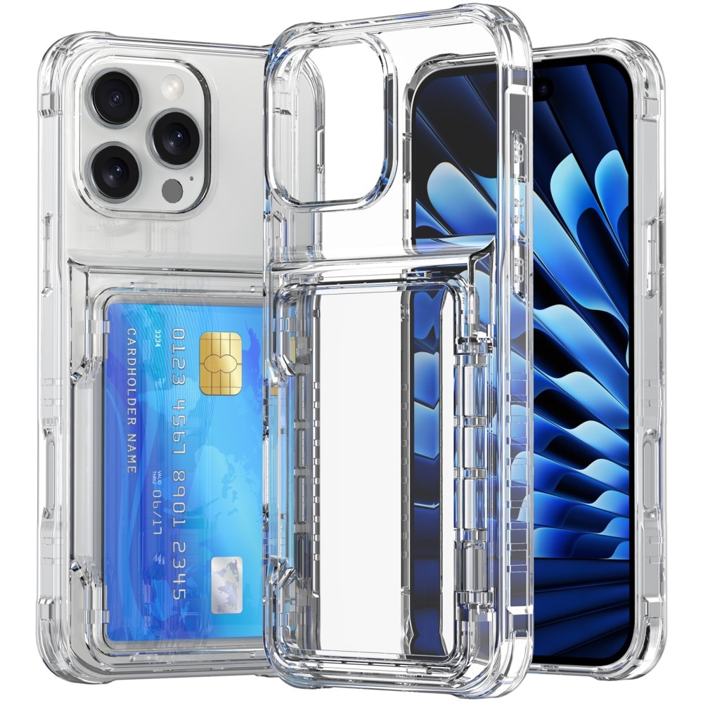 Funda híbrida Kickstand con ranuras para tarjetas iPhone 16 Pro transparente