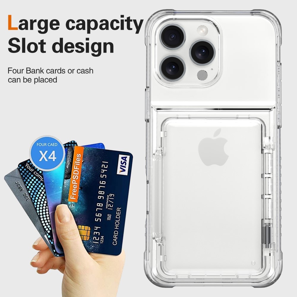 Funda híbrida Kickstand con ranuras para tarjetas iPhone 16 Pro transparente