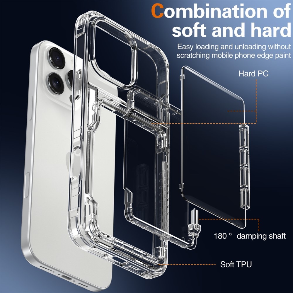 Funda híbrida Kickstand con ranuras para tarjetas iPhone 16 Pro transparente