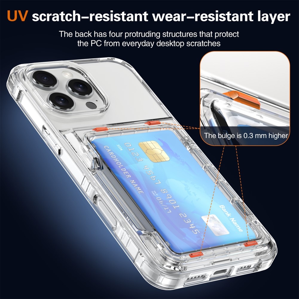 Funda híbrida Kickstand con ranuras para tarjetas iPhone 16 Pro transparente