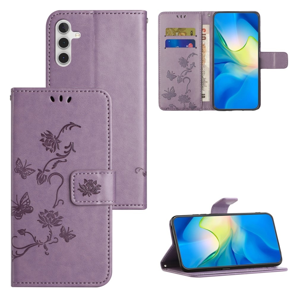 Funda de Cuero con Mariposas Samsung Galaxy S24 FE, violeta