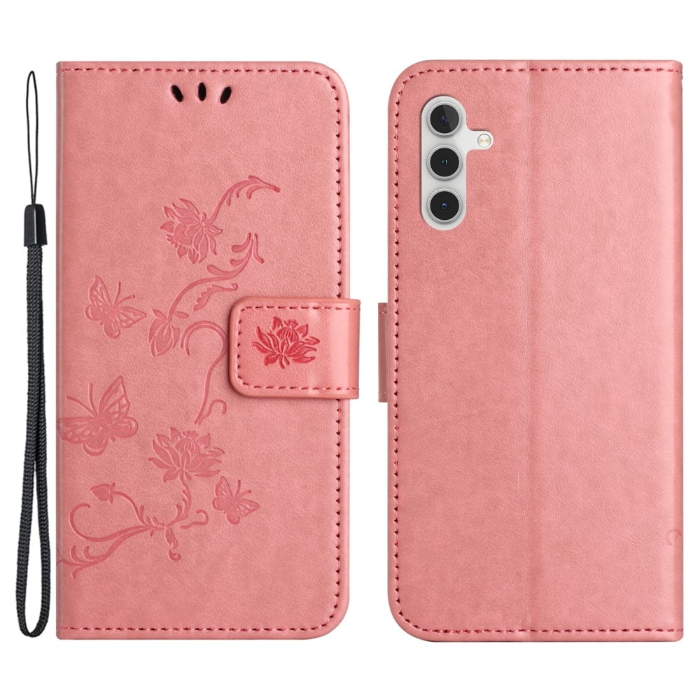 Funda de Cuero con Mariposas Samsung Galaxy S24 FE, rosado