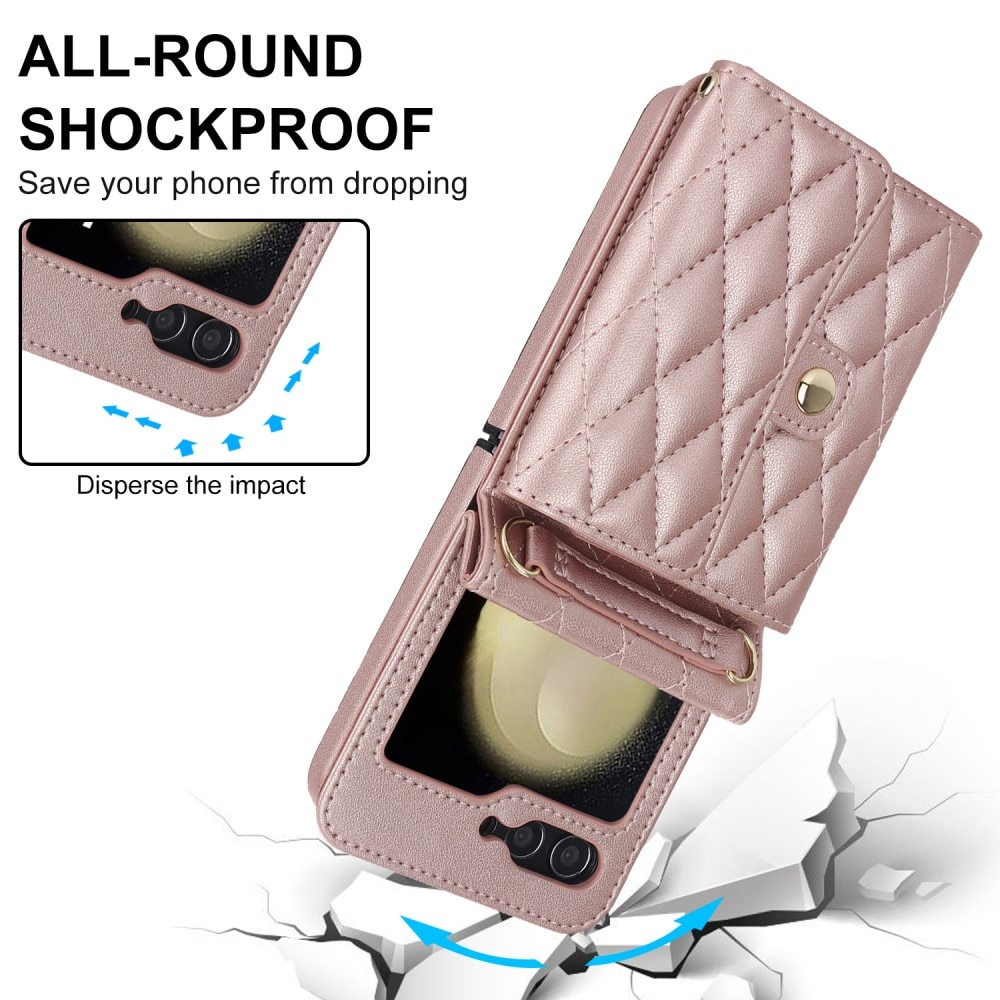 Funda acolchada tipo billetera anti-RFID Samsung Galaxy Z Flip 6 oro rosa