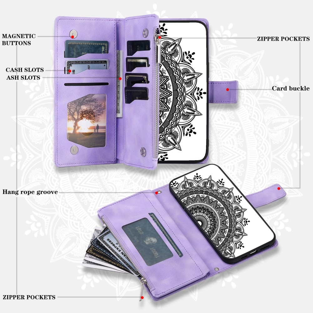 Funda Mandala tipo billetera Samsung Galaxy S24 FE, violeta