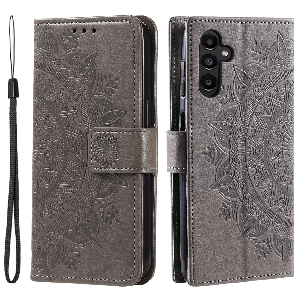 Funda de Cuero Mandala Samsung Galaxy S24 FE gris