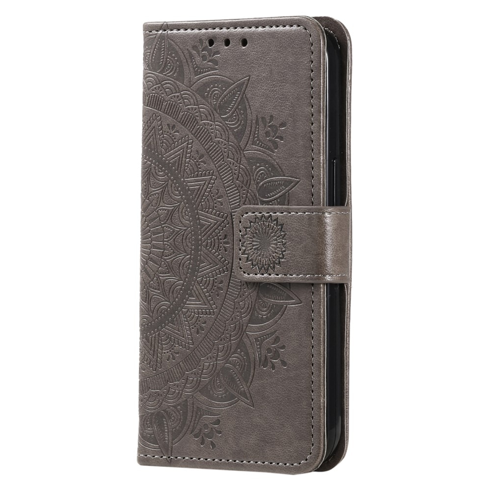 Funda de Cuero Mandala Samsung Galaxy S24 FE gris