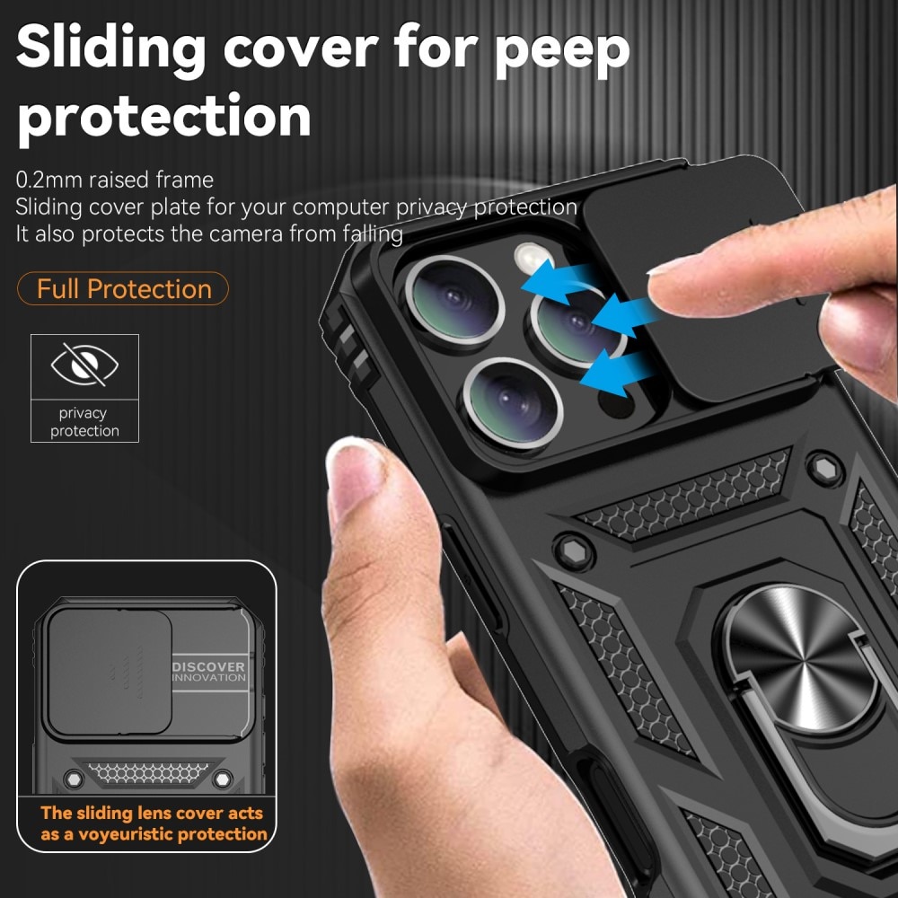 Funda híbrida Ring y Protector Cámara iPhone 16 Pro Negro